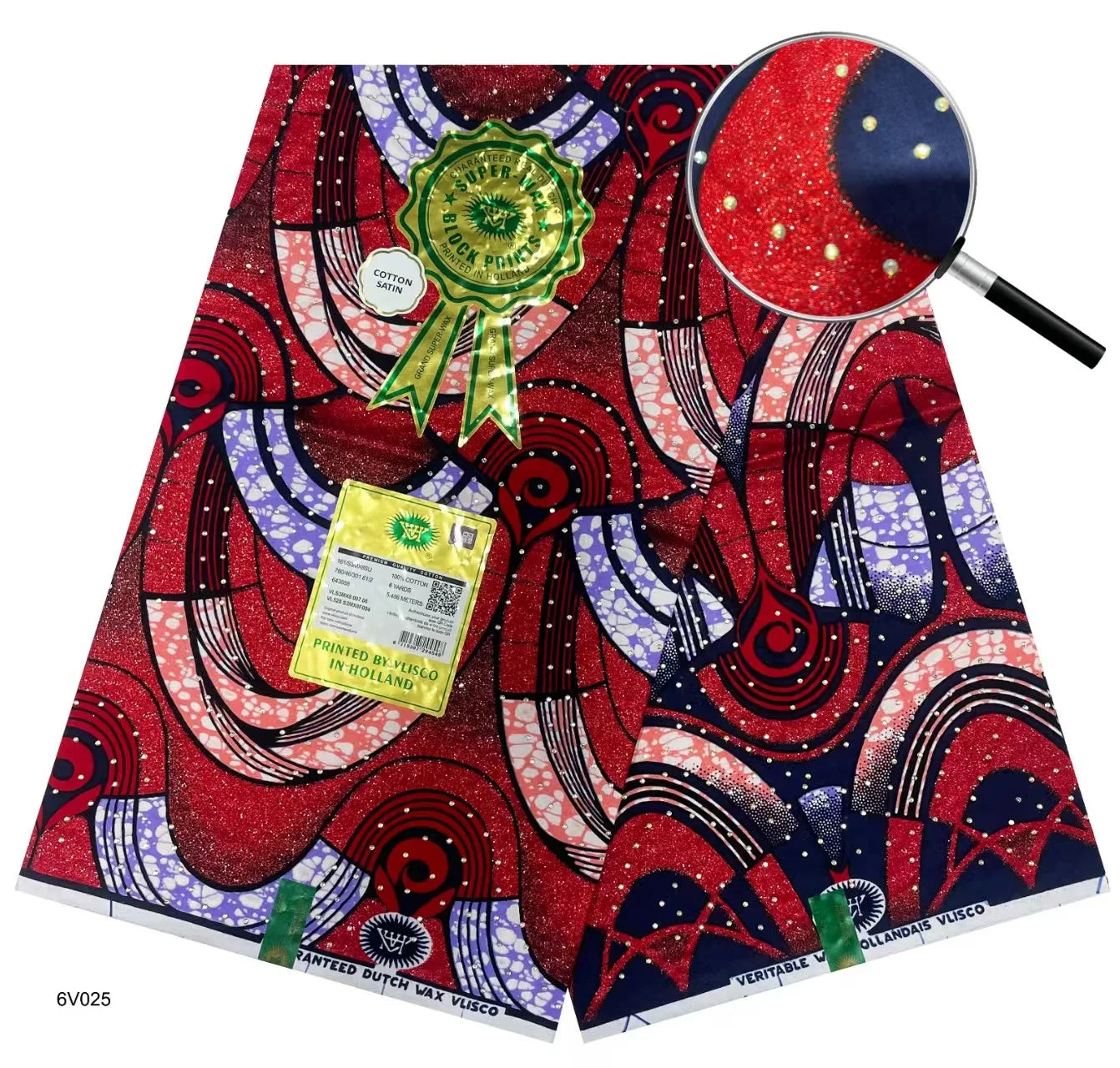 African Wax | Fabric Wax WIth Stones | Wax Block Fabrics For Women Dress, 6 Yards Wax Tissu