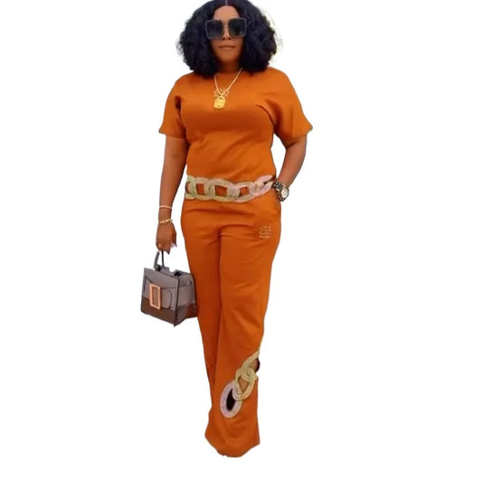 2 Piece Women Set Dashiki African Clothes Summer New Fashion Short Sleeve Top And Denim Shorts Suit Party Lady Matching
