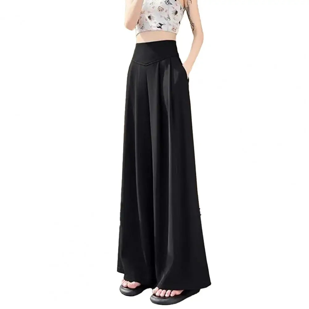 Large Wide Leg Pant Skirt For Women's Spring Summer Thin Pleated Suit Pants High Waist Drape Office Ladies Casual Dress Trousers