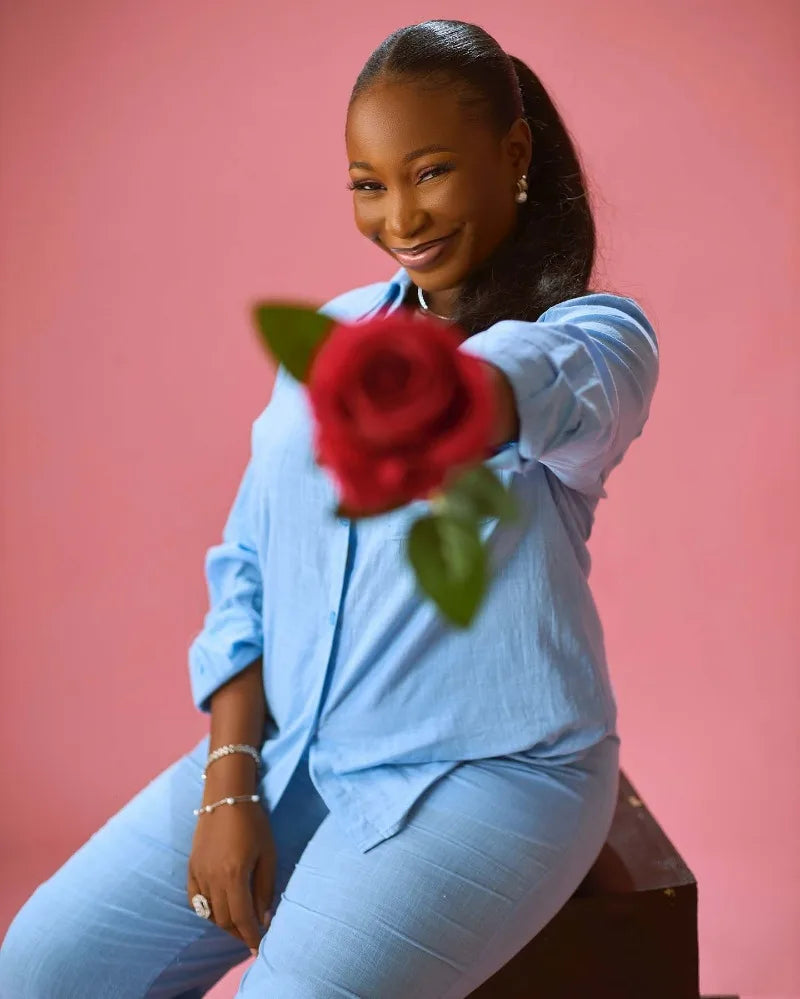 African Style Women 2 Piece Casual Outfits Blue Button Shirt & Wide Leg Pants Set Elegant Daily Streetwear Loose Loungewear