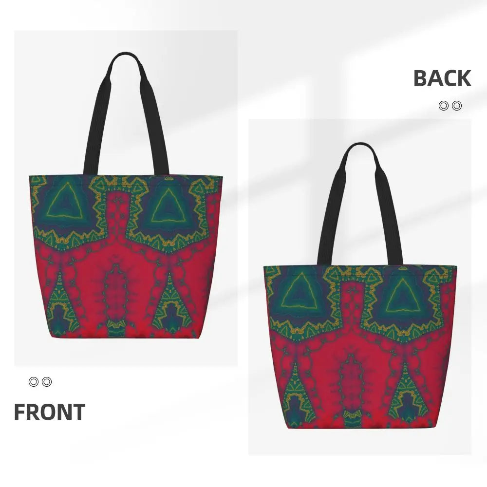 African Ankara Prints Grocery Shopping Tote Bags Women Geometric Ethnic Art Canvas Shoulder Shopper Bags Big Capacity Handbag
