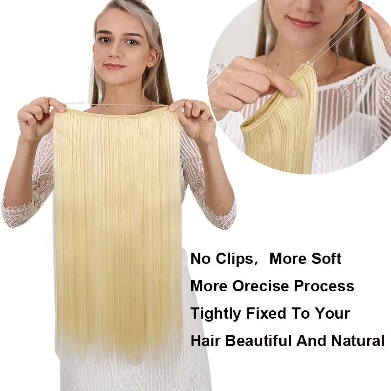 Fish line hair extension piece length (40cm 50cm 60cm) straight hair curly hair daily wear suitable for all women