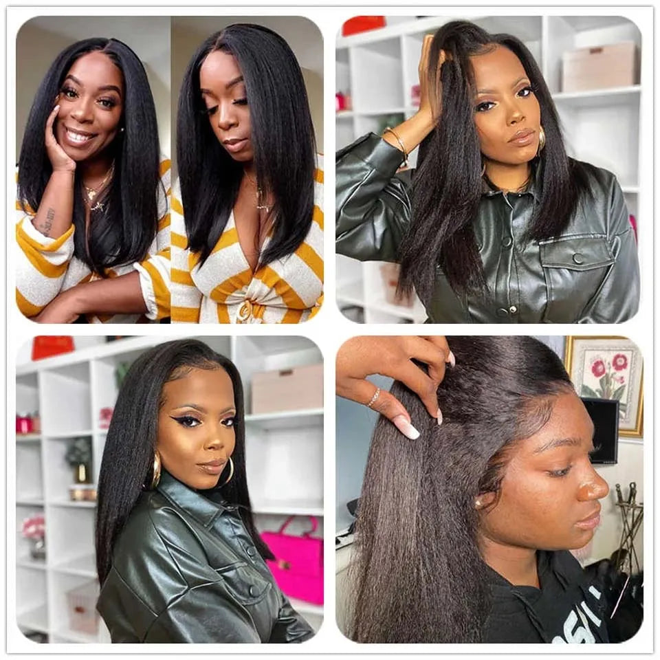 8-40 Kinky Straight Human Hair Bundles Coarse Yaki Weave Bundles Brazilian Raw Human Hair Extensions Sale for Women Double Weft