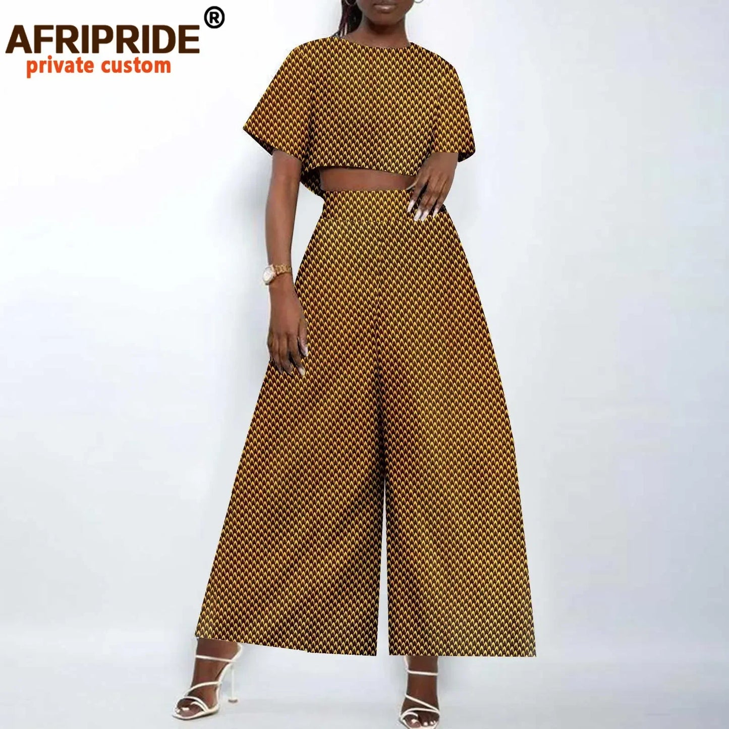 African Clothes for Women Crop Top and Wide-leg Pants 2 Piece Set Print Outfits Vintage Elegant Fashion Ankara Attire A2326002