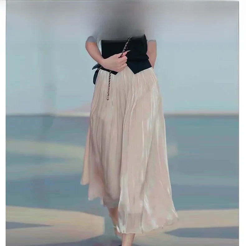 Summer Flowing Ice Silk Wide Leg Pants Women's plus Size Slimming Miniature Eighteen Skirt Pants High Waist Straight Leg Pants