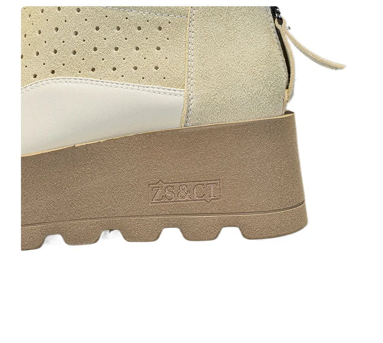Fujin 6CM Suede Cow Genuine Leather Moccasins Women Platform Wedge Flats Women Shoes Ankle Booties Females ZIP Pumps Shoes