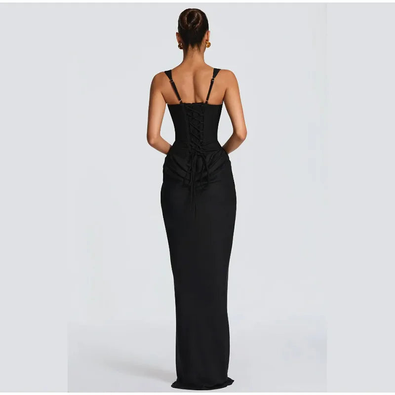 Women Sexy Solid Pleated Strapless Dress Lady Chic Off-shoulder Backless High Waist Split Dresses 2026 New Evening Party Gown