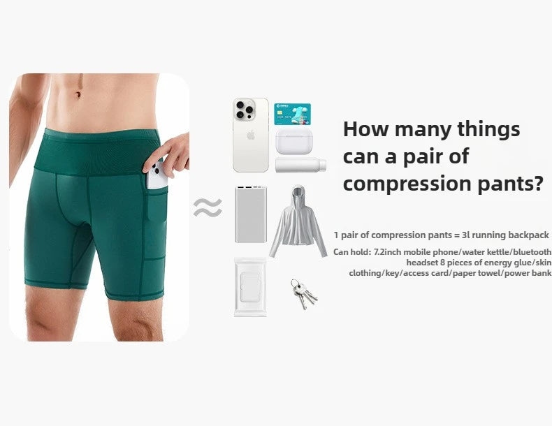 Compression Running Shorts Quarter Length Quick Dry Tight Fit with 6 Pockets for Marathon Training Trail Men Women Multi-Pocket