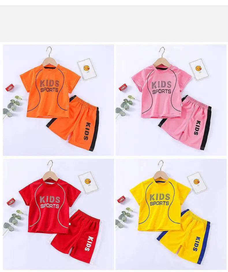 Sports Casual Clothing Suits For Boys Children Summer Solid Color Tops Shorts Two Piece Set Kids New Fashion Loose Tracksuits