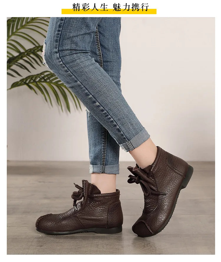 Careaymade-Genuine leather women's boots Fashion retro warm Oversized shoes cow leather Pure handmade ankle boots Casual boots