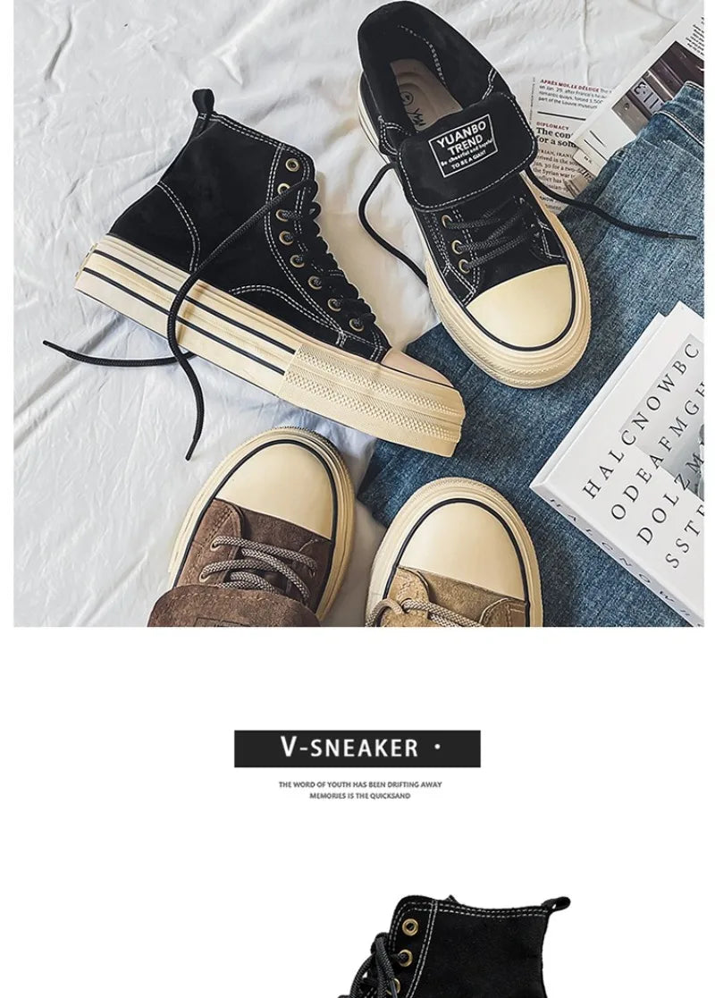 Couple Sneakers Classics Denim Canvas Shoes Fashion High Top Casual Shoes Platform Vulcanized Shoes for Men Lace Up Ankle Boots