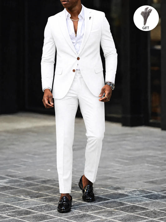 Men's Linen Blend Suit Set for Business Professionals, Wedding Guests, and Spring/Summer Outdoor Social Events in an Italian Lig