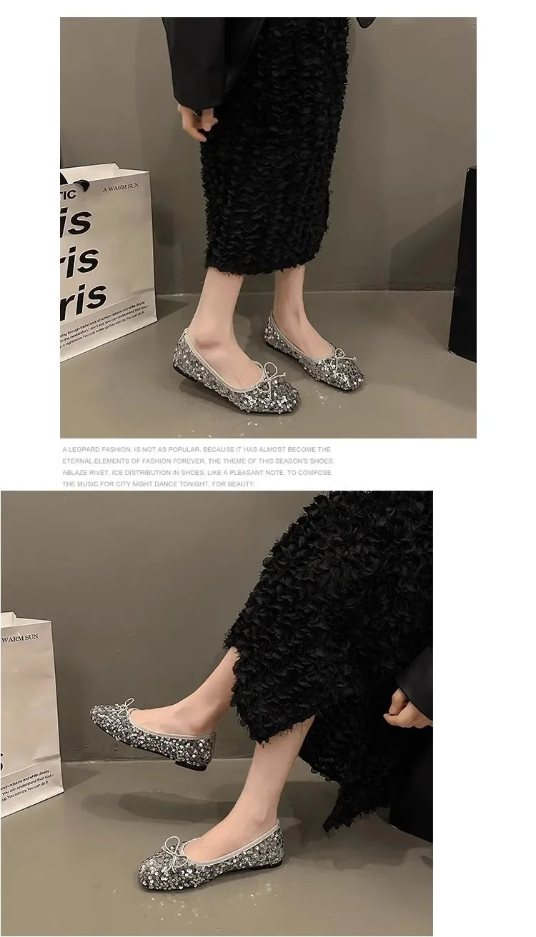 Shoes for Women 2026 New Sequin Design Women's Flat Shoes Soft Non-slip Ballet Shoe Women Work Shoes Comfortable for Work