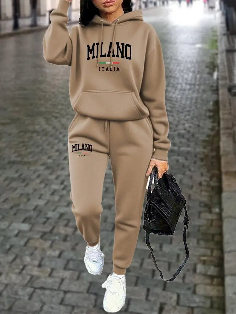 Milano Women Tracksuit Set Hoodie Sweatshirt Sweatpants Two Piece Autumn Winter