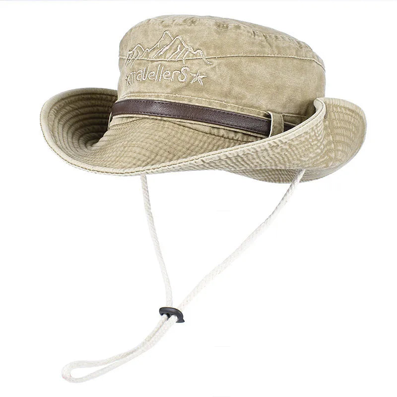 Panama Sun Hat Fisherman Hat Man Women Summer Wide Brim Visor Fishing Bucket Hat Leather Belt Embroidered Waterproof Bob Femme BAZAARHUBO