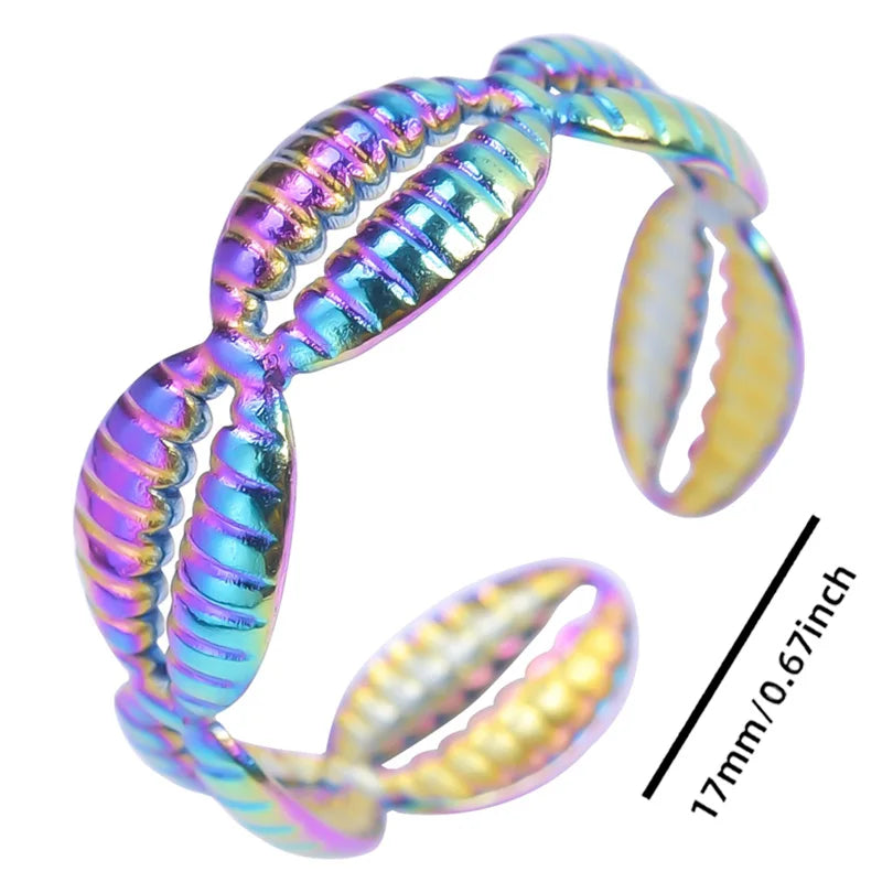 Fashion 5pcs/lot Marine Jewelry Sea Animals Conch Starfish Shell Rings Stainless Steel Rings Jellyfish Scallop Oceans Women Gift