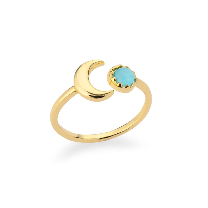 Zircon Moon Star Rings For Women Stainless Steel Glowing Moon Star Adjustable Finger Ring Aesthetic Wedding Jewelery Gift Femme