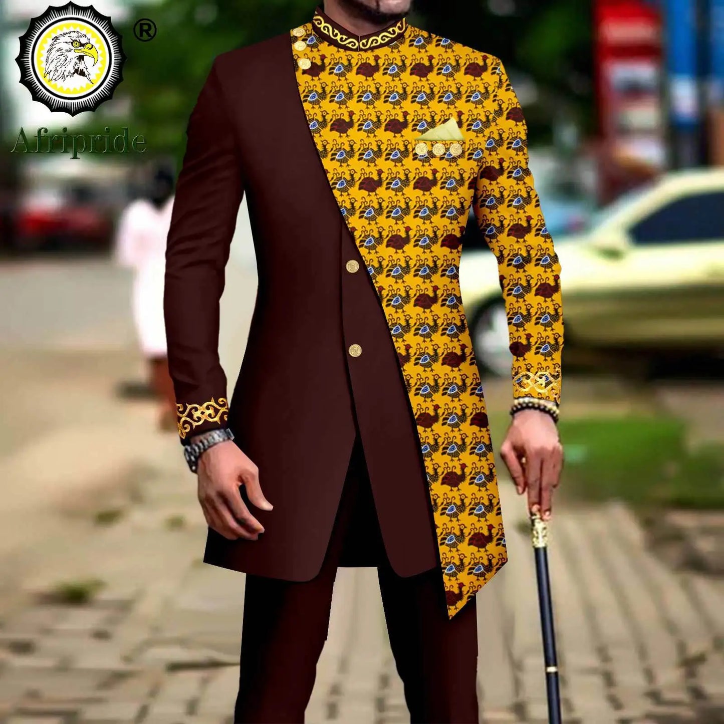 African Suits for Men Embroidery Print Blazer and Pants Set Business Dress Suit with Kerchief Party Wedding Evening A2316023