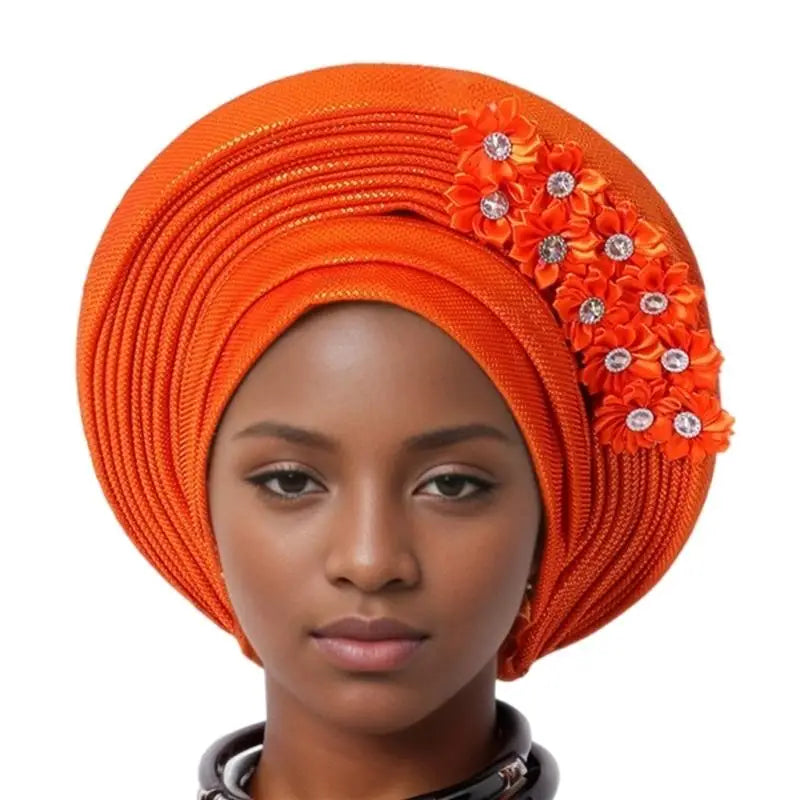 39BD African Turban Headwrap for Female Fashion Formal Head Scarf Bonnet Hat Turban Ethnic Flower Head Turban Nigerian Hat