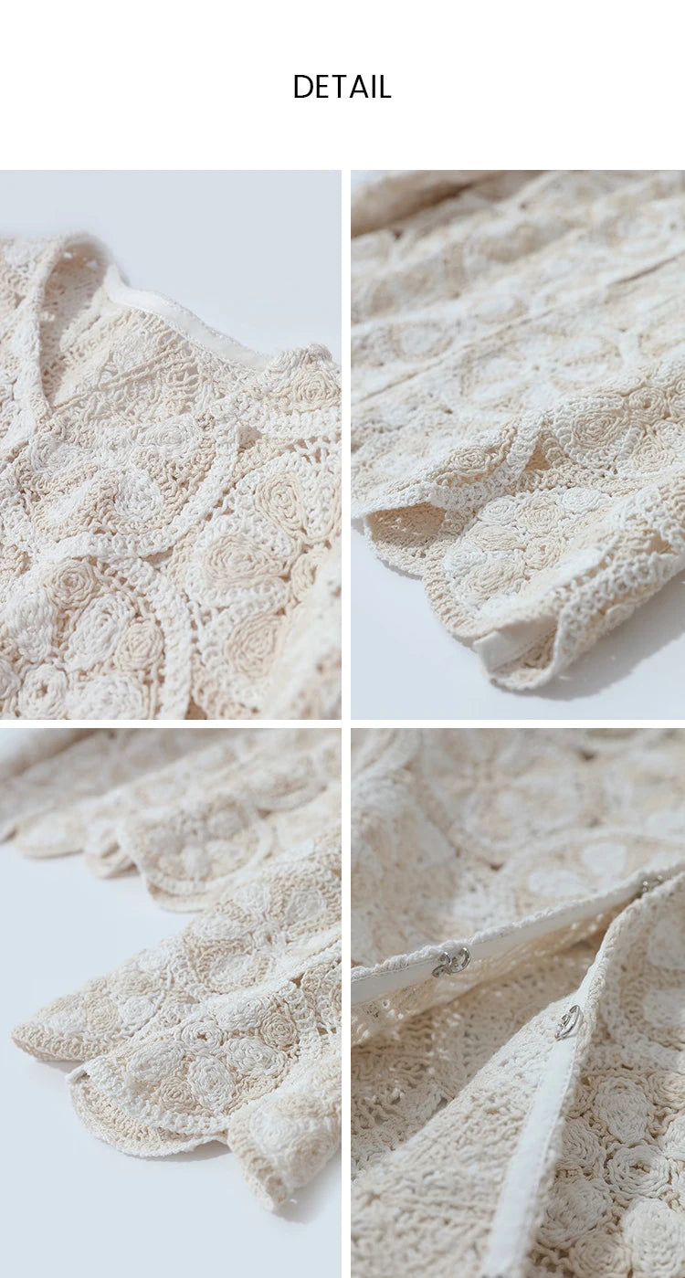 Amii Women Jackets 2026 Spring New Elegant Round Neck Hollow Crochet Jacket Women's Loose Short Cotton Long Sleeve Tops 12621069