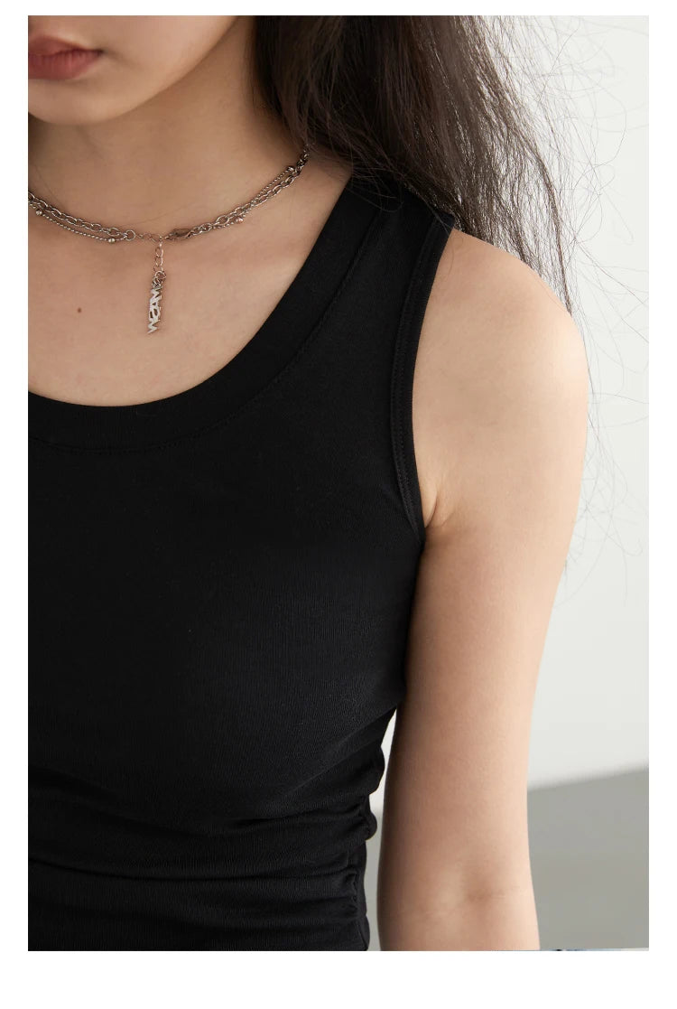 CHIC VEN Women Tanks New Solid Color Tees U-neck Pleated Vest Suspender Sleeveless Slim Female Top Spring Summer 2024