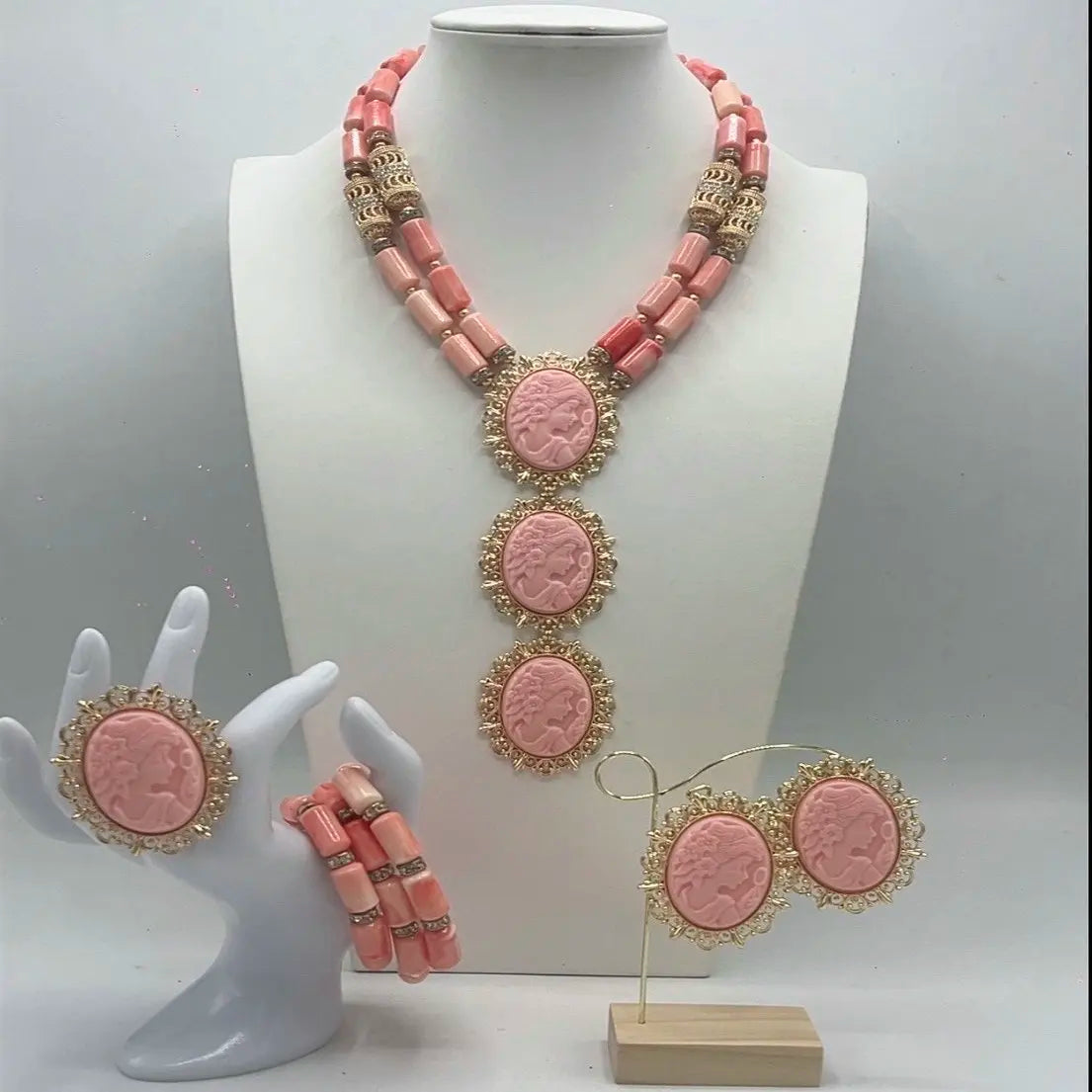 Coral Beads Jewelry Set Nigerian Wedding Bridal Gold Plated African Jewelry for Black Women