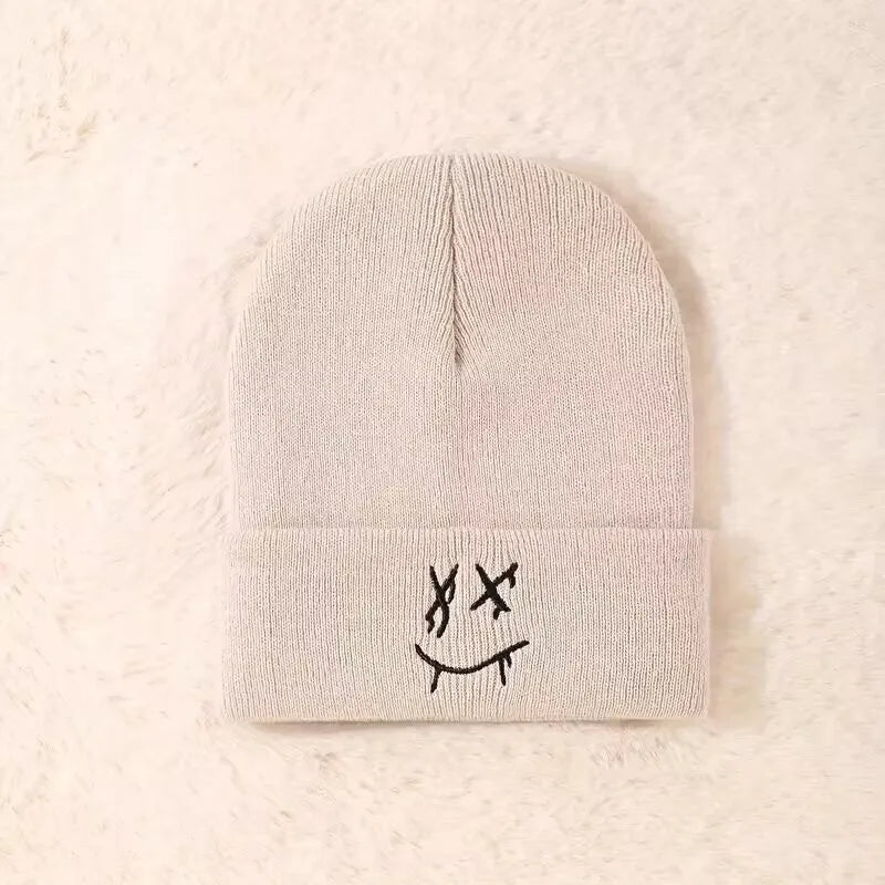 1pc/3pcsWinter and autumn warm-up hat with embroidered smiling face woolen hat for men and women, knitted for casual and active BAZAARHUBO