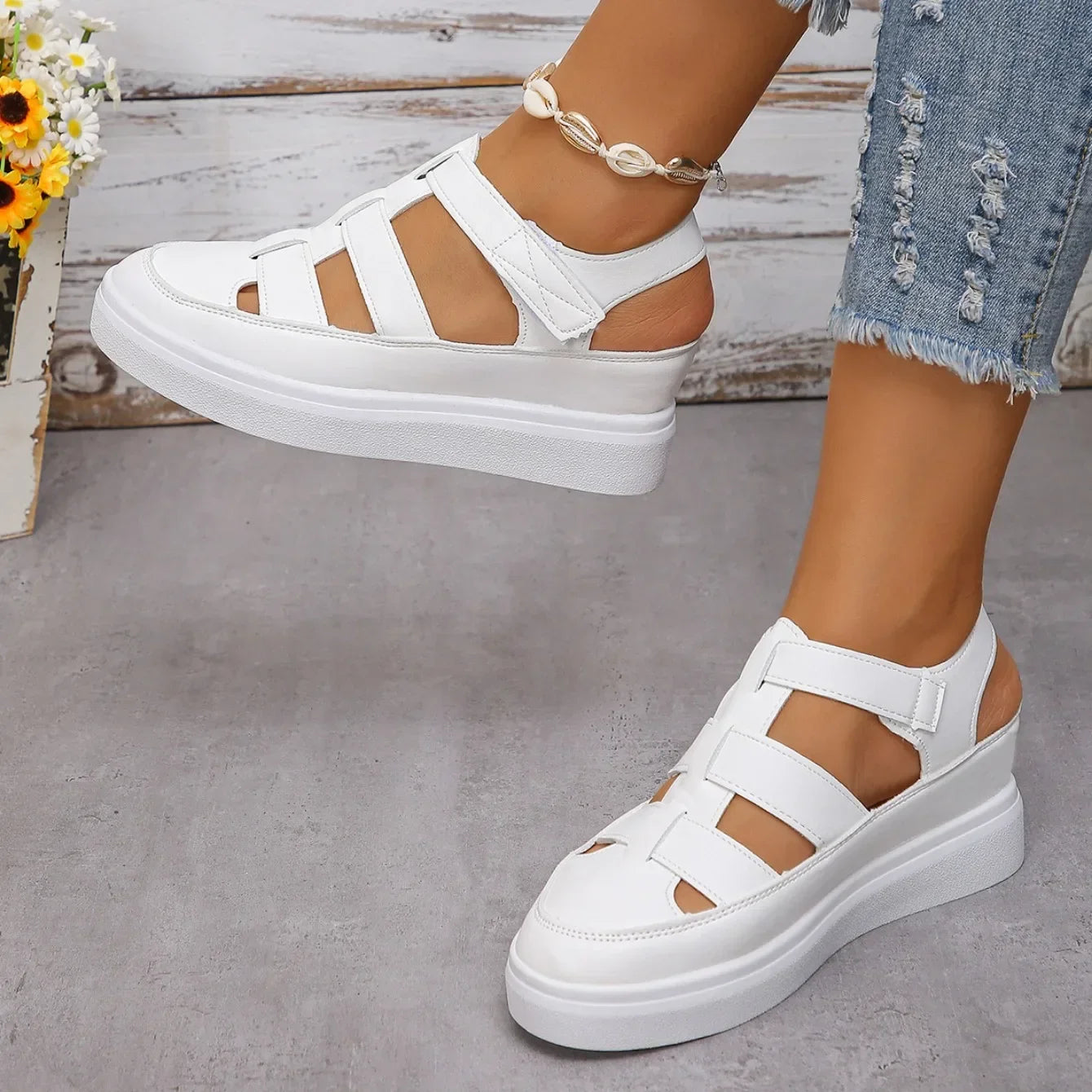 Women Sandals New Summer Wedges Heels Platform Sandals Women Hollow Out Gladiator Sandals Breathable Thick Sole Shoes for Women