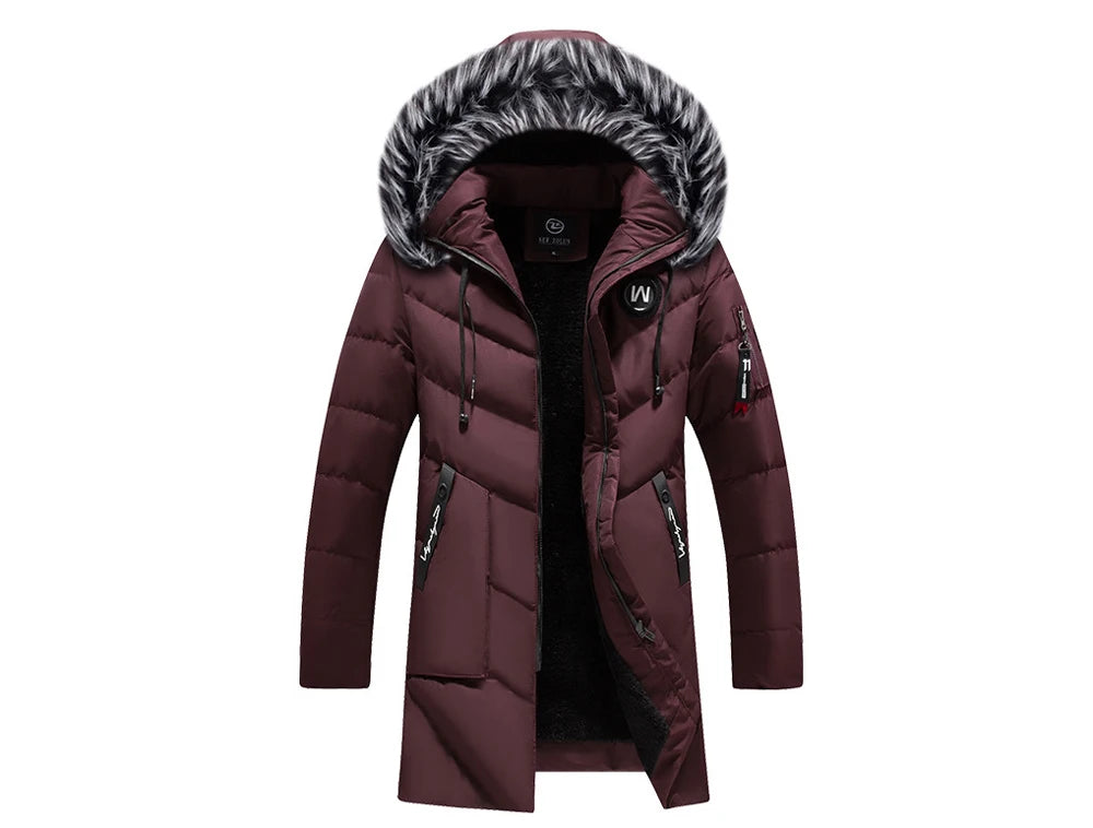 DIMUSI Winter Men's Long Jacket Fashion Men Fur Collar Thermal Classic Coats Casual Warm Windbreaker Padded Jackets Men Clothing