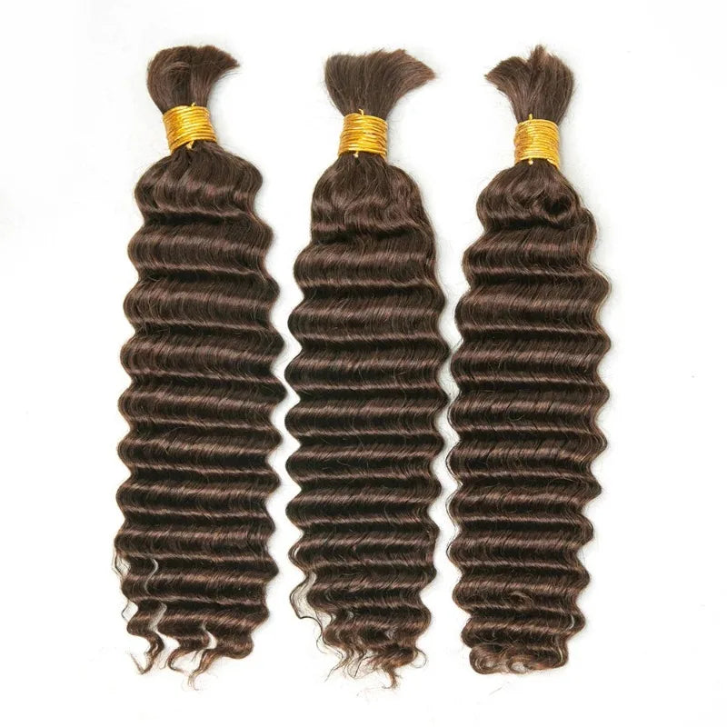#2 Medium Brown Deep Wave Bulk Human Hair Extensions For Braiding 100g/PC Indian Remy Hair Deep Curly Bulks Boho Braids