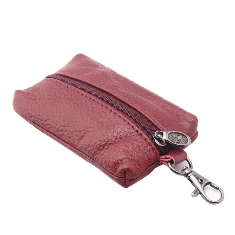 Soft  Genuine Cow Leather Housekeeper Small Round Columnar Key Holder Car Key Wallet Coin Pouch Purse key bag