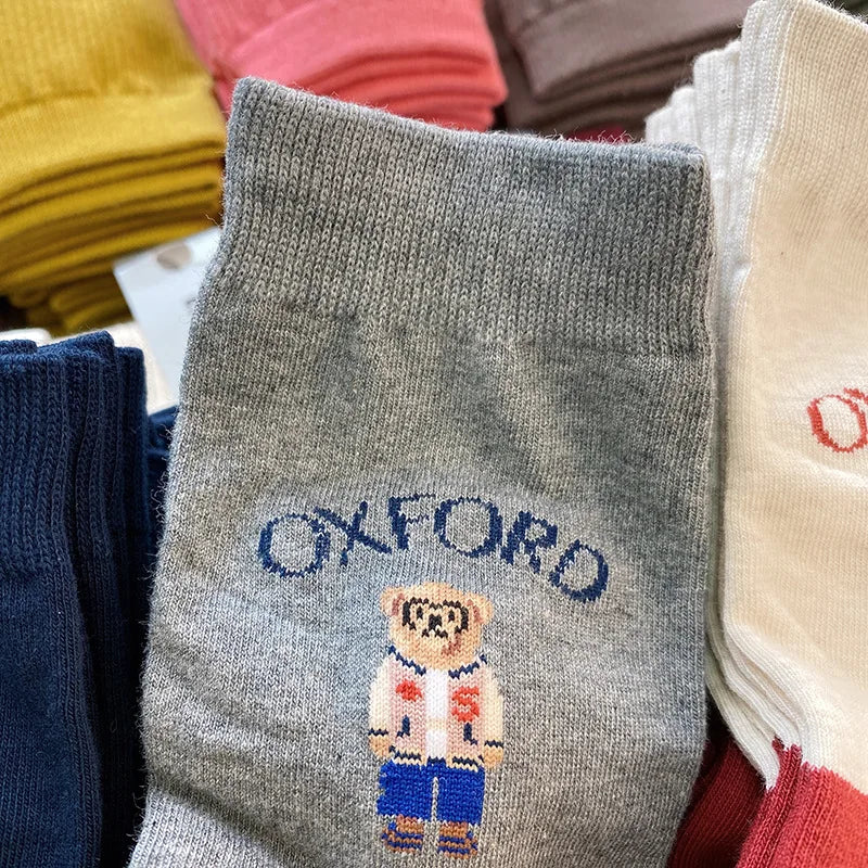 Good Quality Cartoon Gentleman Bear Men's Socks Cotton Harajuku Style Sport Boys Skateboard Novelty Breathable  Christmas Gifts