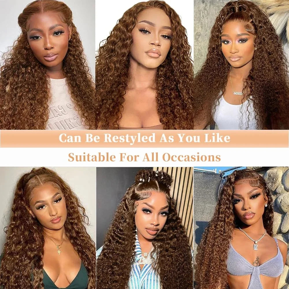Chocolate Brown Deep Wave 40 Inch Curly Water Wave Wigs 13×6 5x5 HD Deep Wave Lace Front Human Hair Wig For Women
