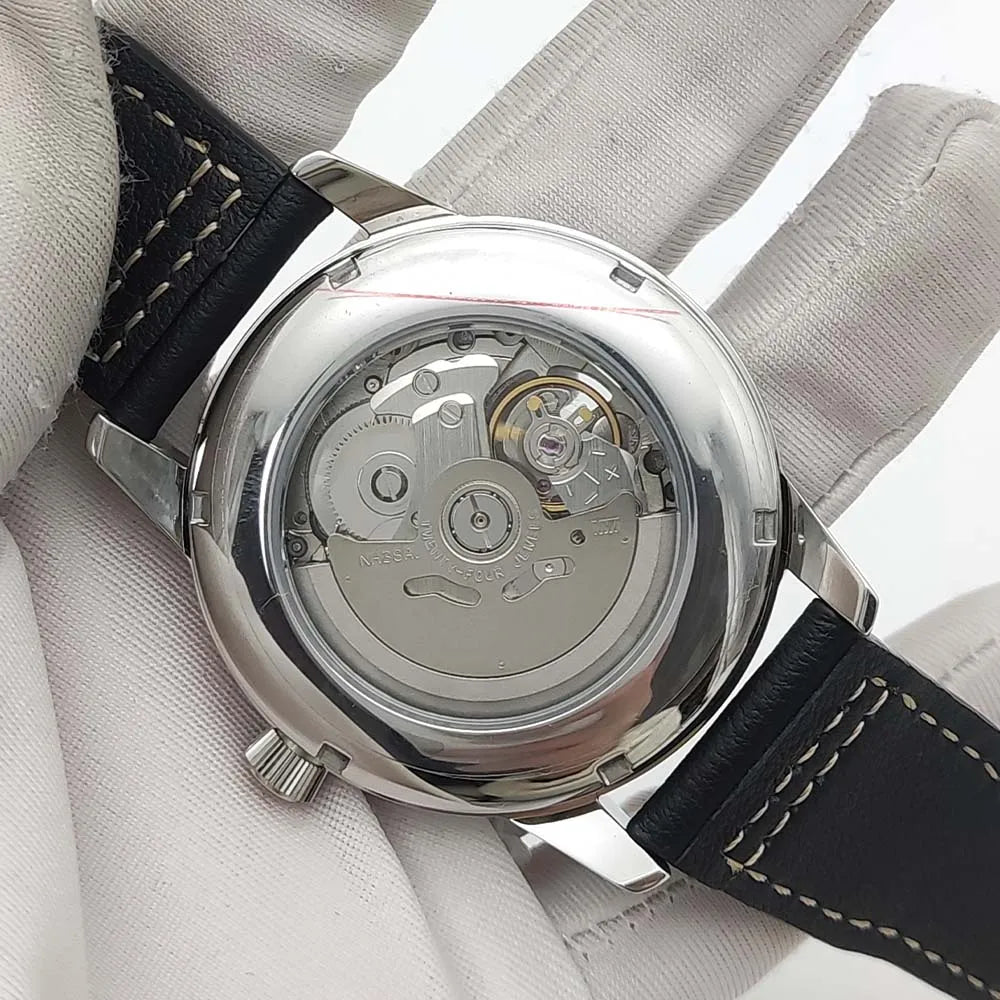 Men's Fashion Mechanical Watch NH38 Skeleton Dial Design Vintage Round Case Transparent Cover Men's Watch