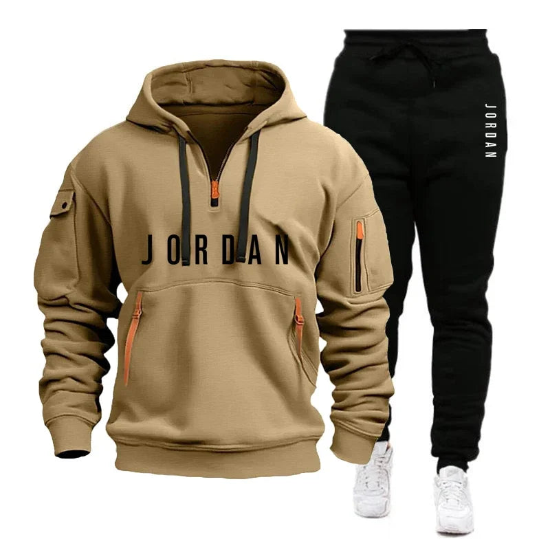 Autumn and winter men's sweatshirt set, fashionable and casual set, windproof thickened men's sportswear and pants 2-piece set