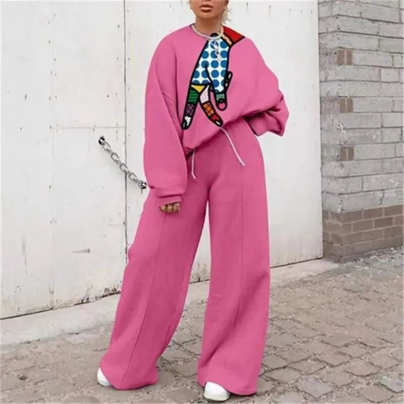 Fashion Print Oversized Tracksuit Suit Women Two Piece Pants Sets Casual Sweatshirt Trousers Streetwear 2 Piece Set Lady Outfit