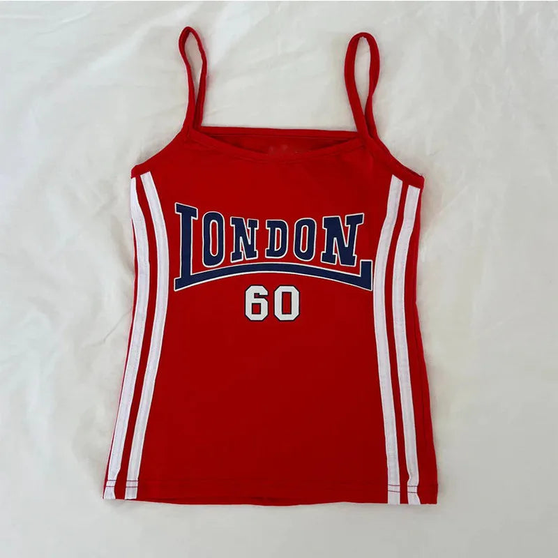 90s Women Aesthetic Vintage Crop Top Y2k Style Clothes Grunge London Print Sleeveless Sexy Tank Top Streetwear Hot Girl Camisole