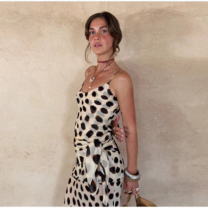 Scoop Neck Women's Dress Spaghetti Strap Polka Dot Tie Waist Removable Wrap Maxi Dress Vacation Beach 2026 New Fashion For Women