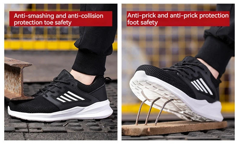 Safety Shoes for Men Steel Toe Safety Sneaker Anti-Smashing Black Work Boots Comfortable Wear-resisting Boots for Work as Hiking