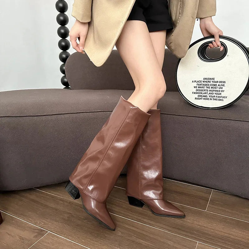 Women Chunky High Boots Pointed Toe Shoes Sexy Lady Dress Gladiator Autumn New 2024 Trend Retro Fad Woman Boots Goth Botas Mujer