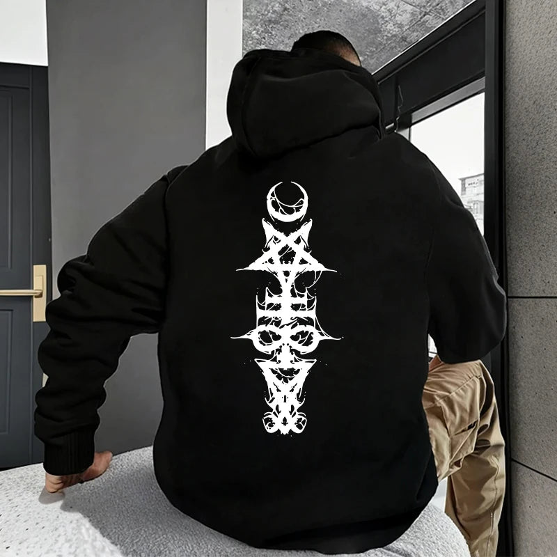 Mens Gothic Hoodie Satanic Symbol Print Street Fashion Warm Pullover Unisex Oversized Sweatshirt Outerwear Autumn Winter Outwear