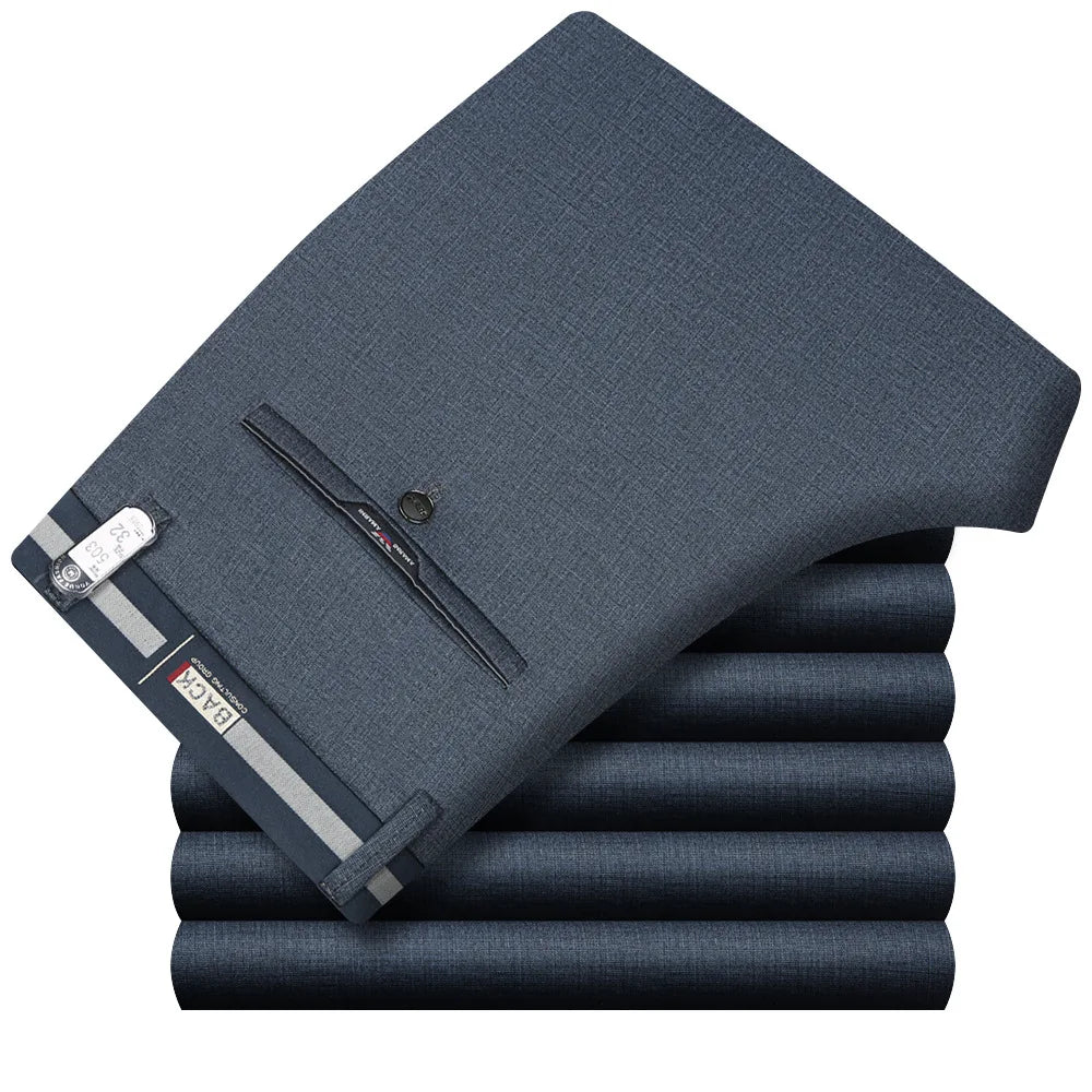 Spring Summer Suit Trousers For Men Straight flat linen Black Suit Pants Men Business Formal Dress Pants Men Big Size 29-40
