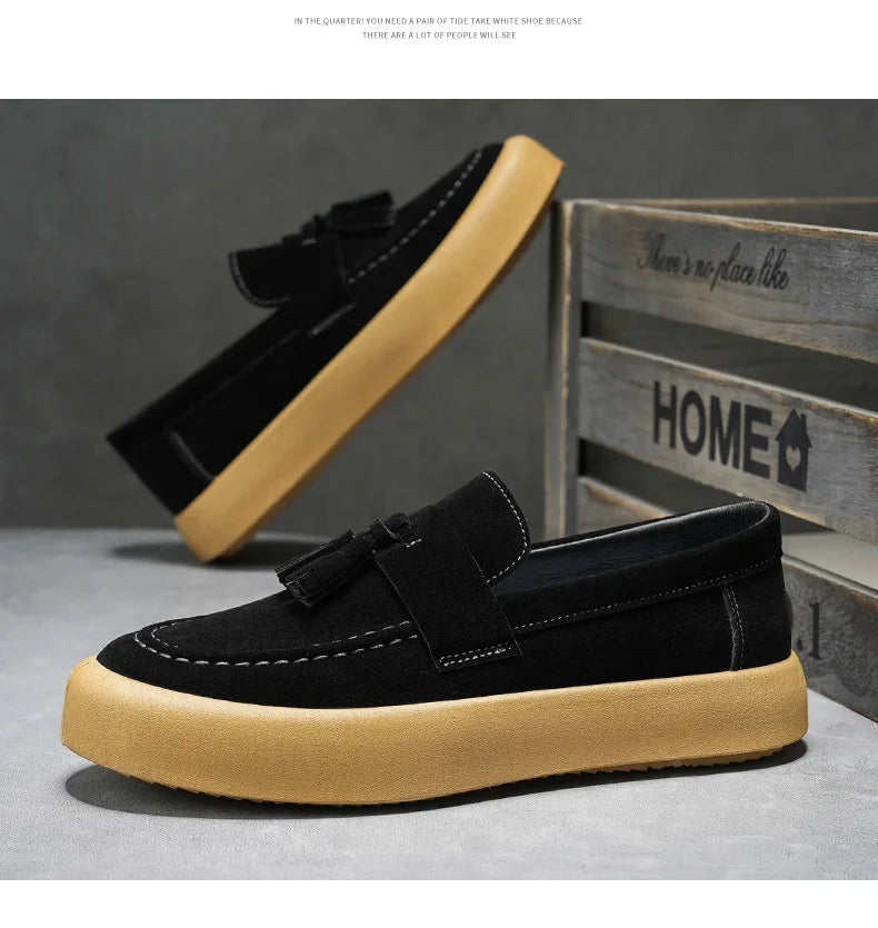 Mens Loafers Tassel Shoes Autumn  Fours Season British Style Fashion Casual Shoes Trendy Platform Anti Slip Vulcanized Shoes