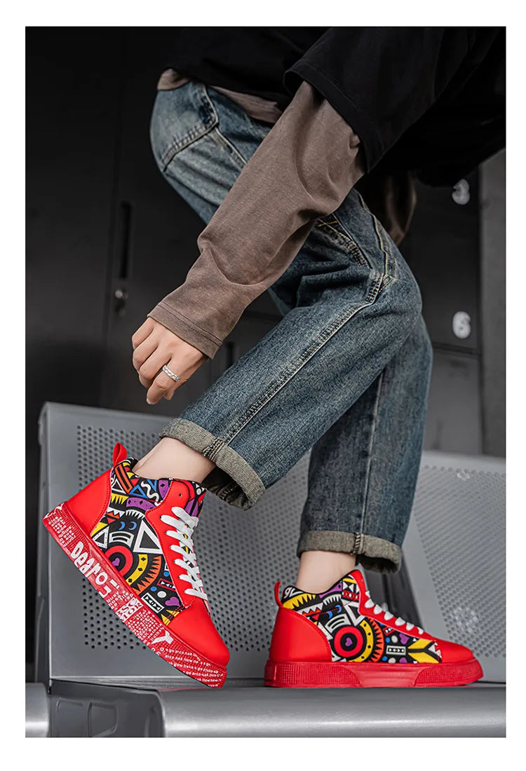 Mens Casual Sport Shoes 2026 Autumn Fashion Comfort Non Slip Casual Sneakers Platform Outdoor Running Shoes Graffiti Board Shoes