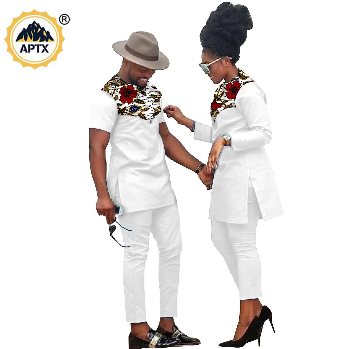 African Men Suits Bazin Riche African Couple Clothes Women Sets Matching Men Outfits Kaftan Patchwork Top and Pant Sets S20C001