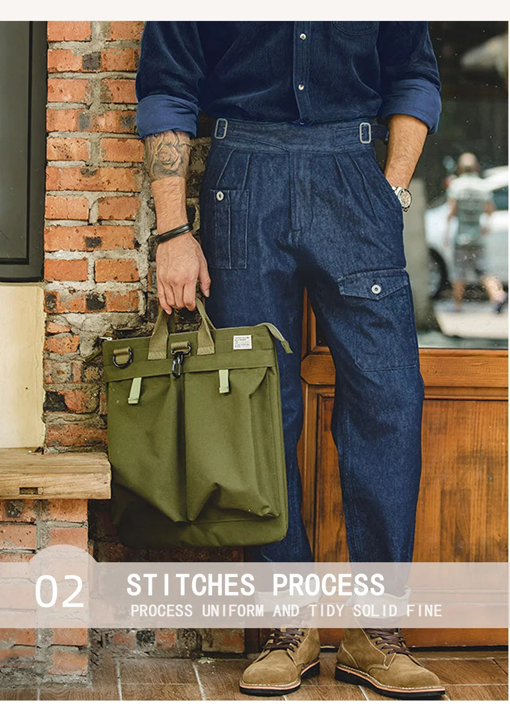 Men High-Waisted Button Suit Pants Elegant Denim Texture Italian Fabric Daily Commuting Wear