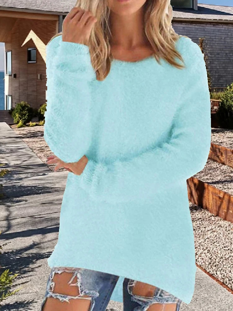 Women Loose Knitted Sweater O Neck Oversize Pullover Casual Long Sweater