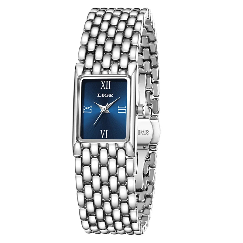 2025 LIGE New Watches Women Fashion Casual Luxury Gifts Womens Waterproof Square Dial Steel Belt Quartz Wrist Watch reloj mujer