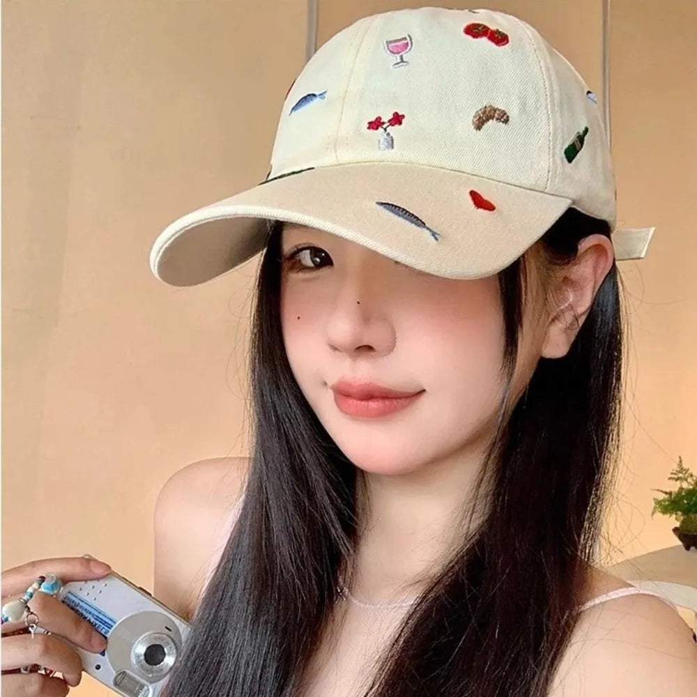 Retro Sweet Style Embroidered Baseball Cap Sunshade Breathable Sun Protection Cap Sunade Dubill Hat Women BAZAARHUBO