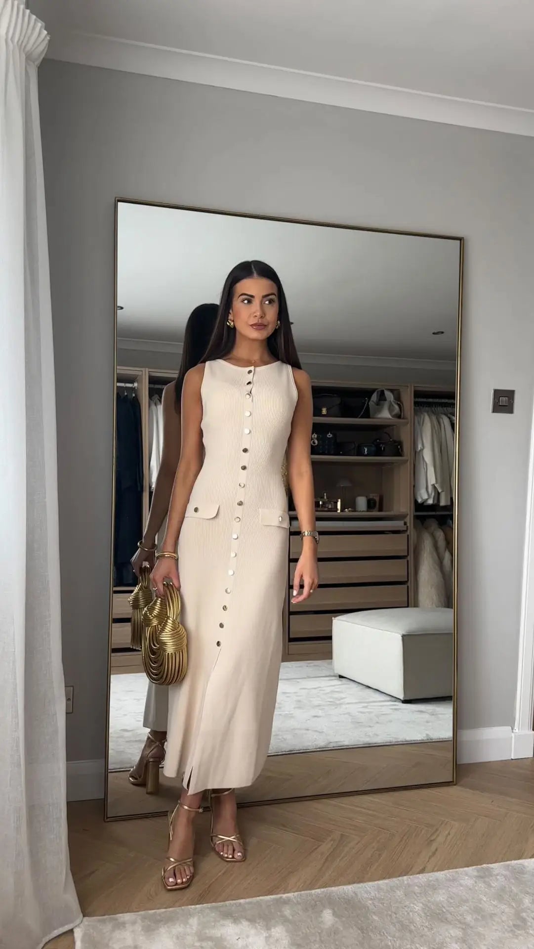 Knit Ribbed Cardigan Maxi Dress Female High Waist Slim Pocket Sleeveless Elegant Party Dress Women's Knitwear Long Dress